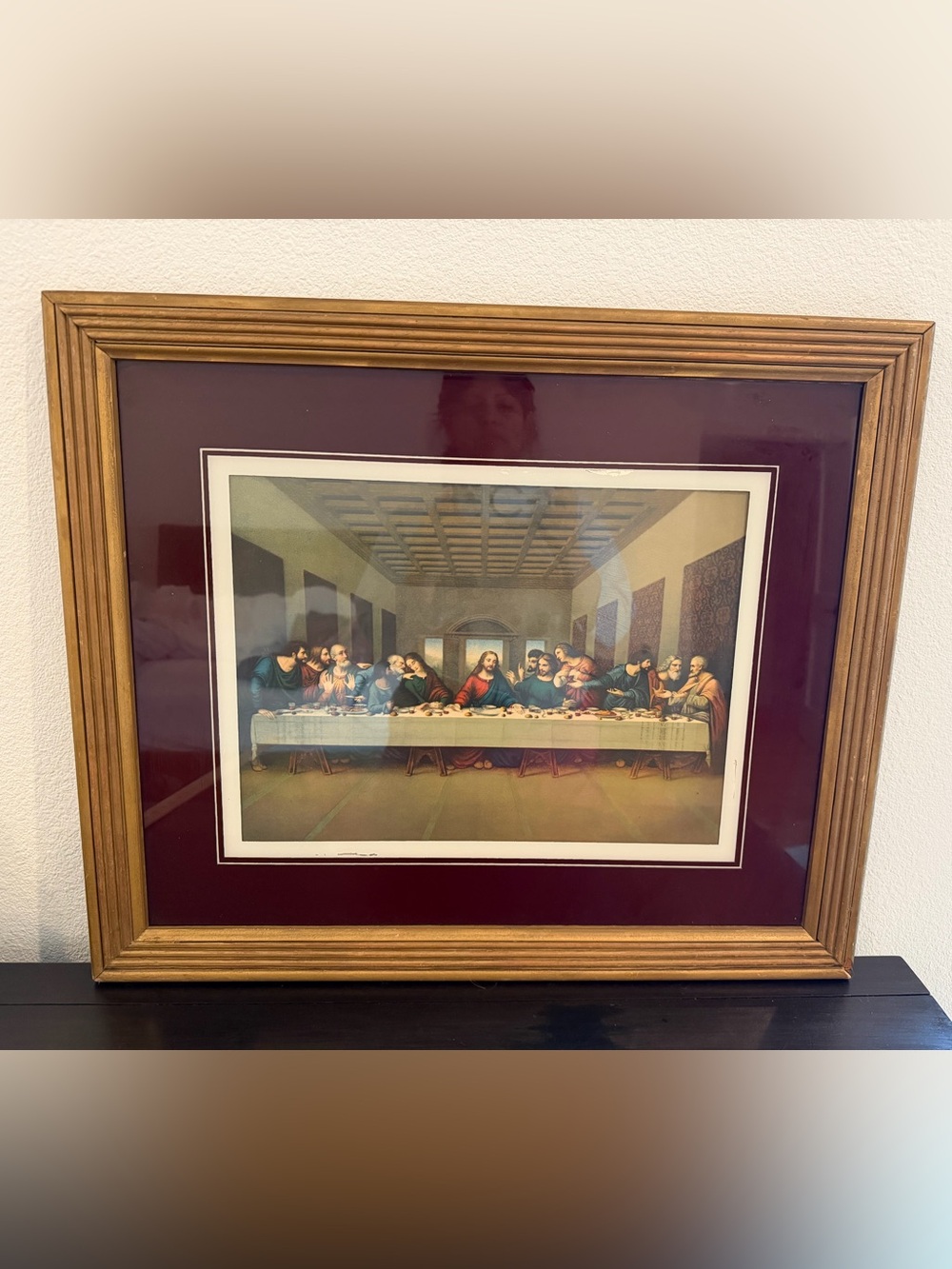 The Last Supper Wall Art Print with Burgundy Mat and Wooden Frame